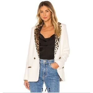 Leopard Trim White Blazer